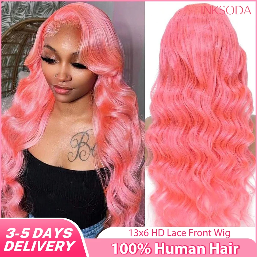 

Pink Human Hair Wig Body Wave Lace Front Wig 13x6 HD Lace Frontal Wig 220 Density Brazilian Hair 30 Inch Colored For Women