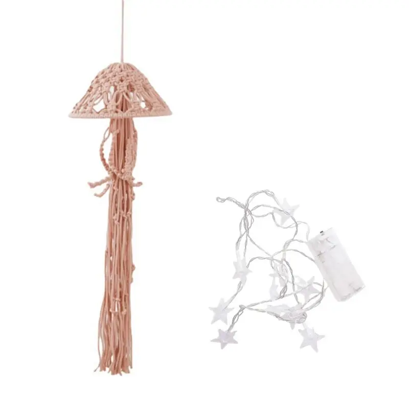 Boho Macrame Dream Catcher Handmade Woven Ornament With String Lights Jellyfish Dream Catcher For Hanging Decor-Hot