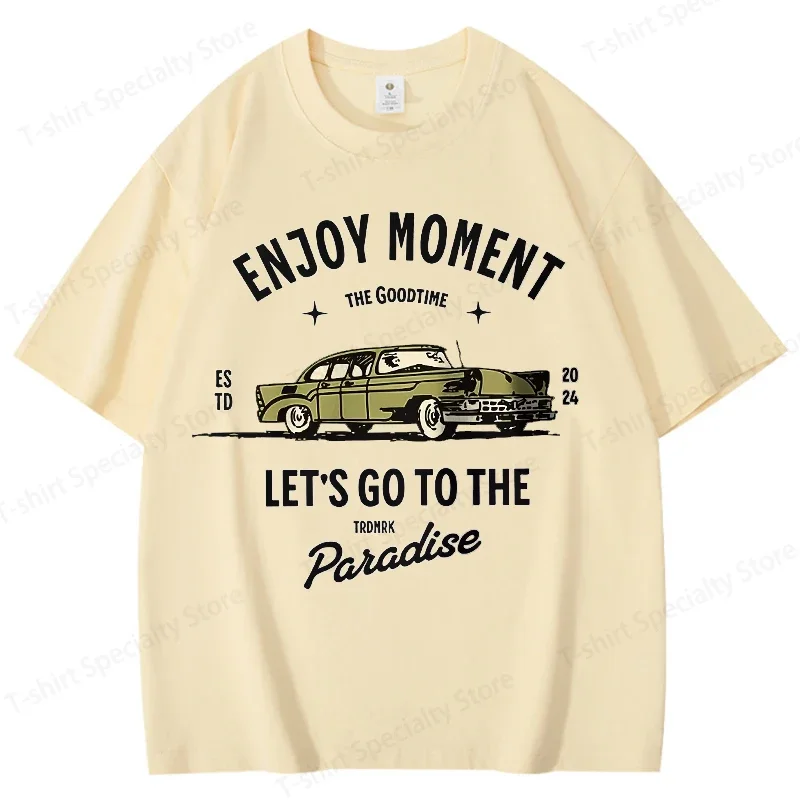 Men's Enjoy Moment Printed T-Shirt 100_ Cotton Oversized Minimalist Graphic Tees for Women Summer Tops Zen Streetwear