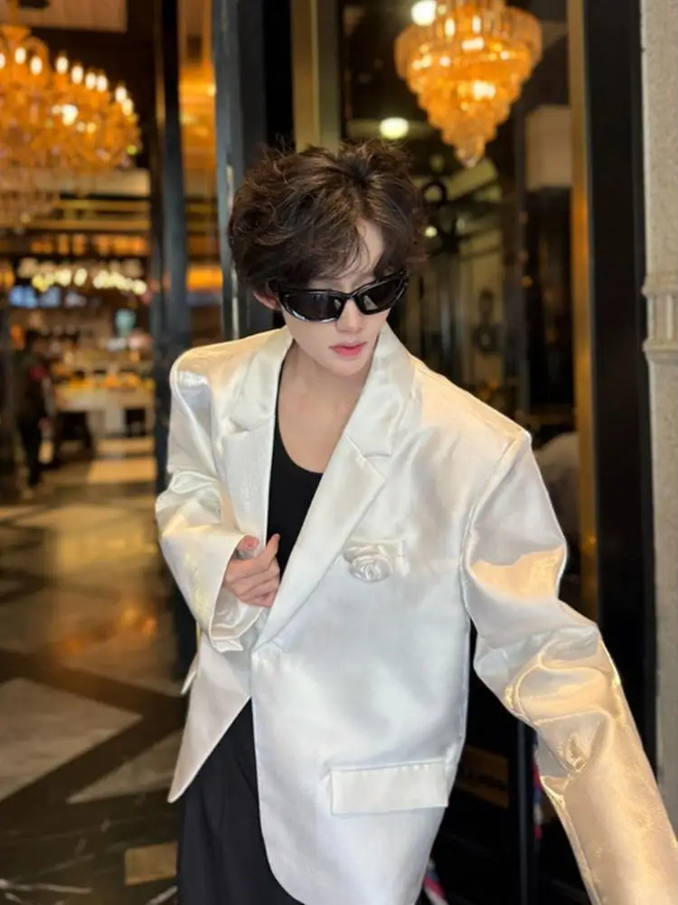 

Autumn Mountain Wind Liquid Rose Design Men's Suit Jaet Lapel Pin Trendy Casual American Sle Polyester Fiber Spring Autumn