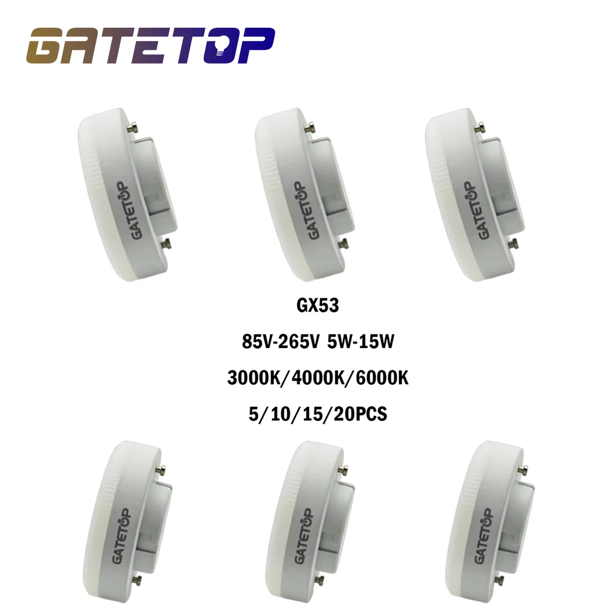 Refletor LED para Interiores, Luz Lumen Elevada, 120 Graus, Sem Cintilação, GX53, 5W, 7W, 9W, 12W, 15W, 5-20Pcs, 5-20 PCes