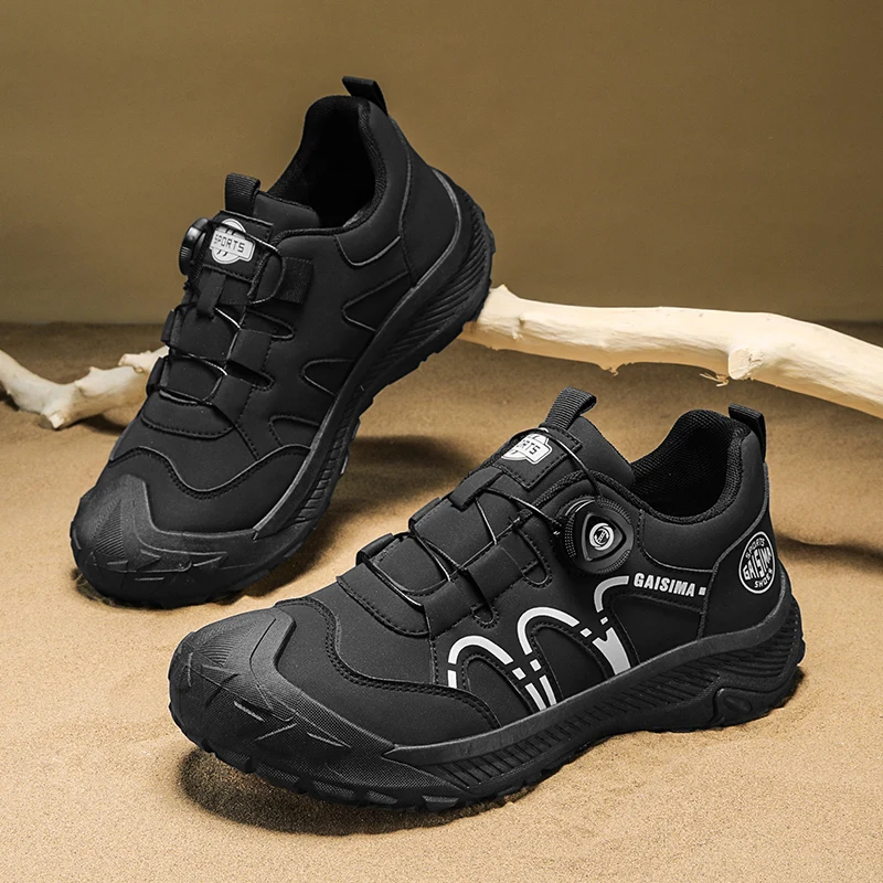 

Классические черные походные туфли для мужчин, уличные кроссовки, треккинговые кроссовки с вращающейся пряжкой, мужская удобная нескользящая мужская спортивная обувь