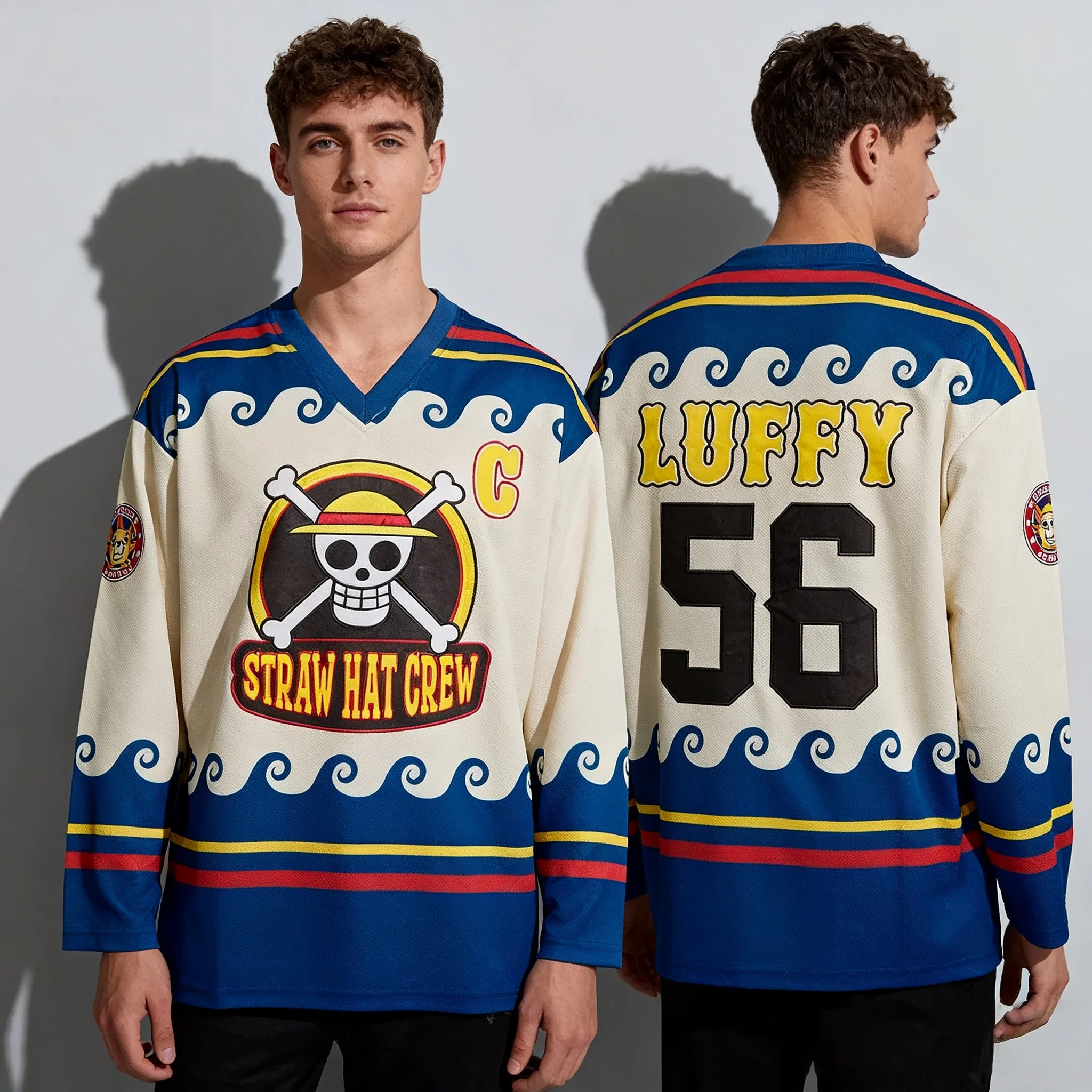 2025/26 Popular Anime One Piece Naruto Attack Giant Sportswear Long Sleeve T-shirt Top American Ice Hockey Jersey for Youth