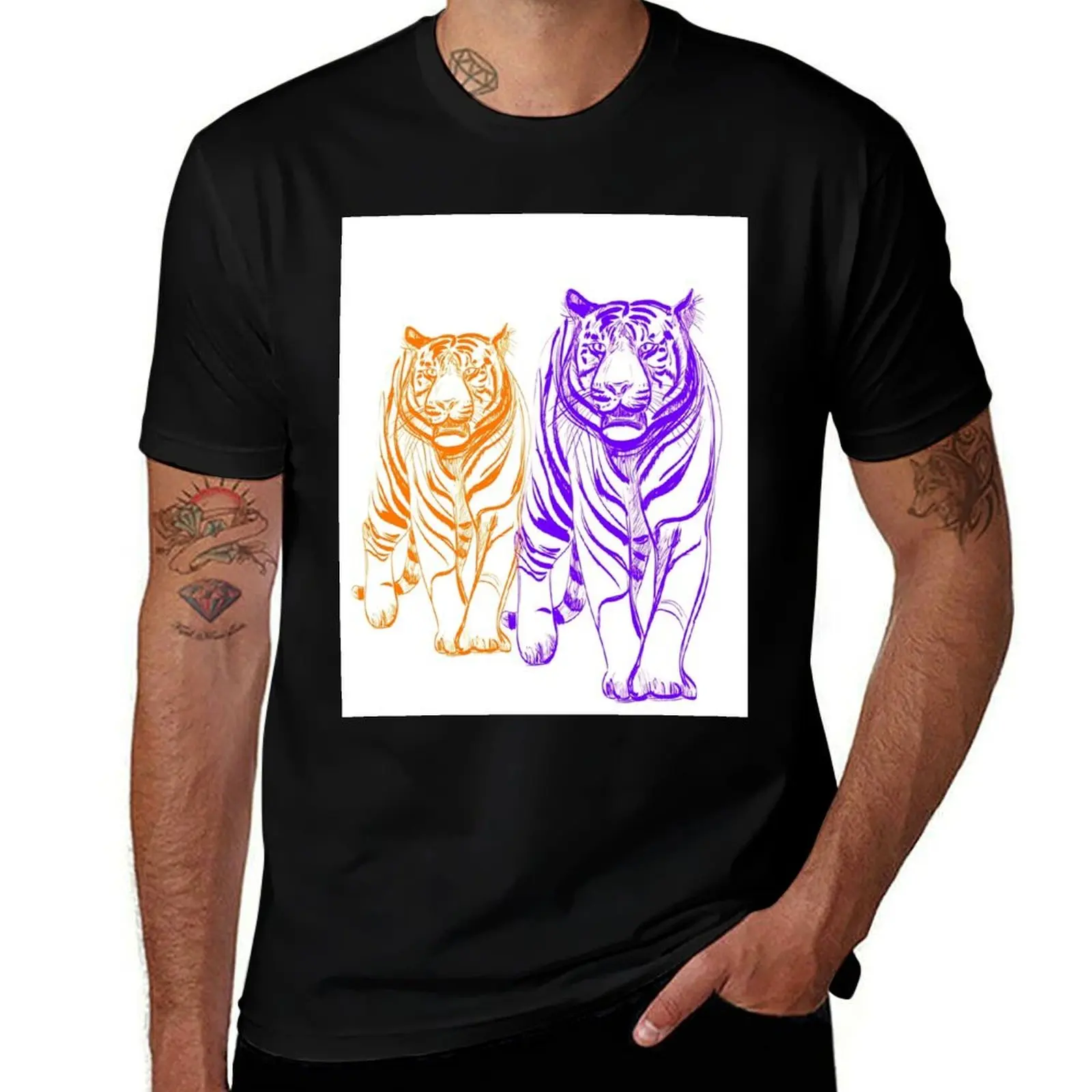 Tigers Purple and Orange T-Shirt Basic Casual Wear Short Sleeve Top T-Shirt