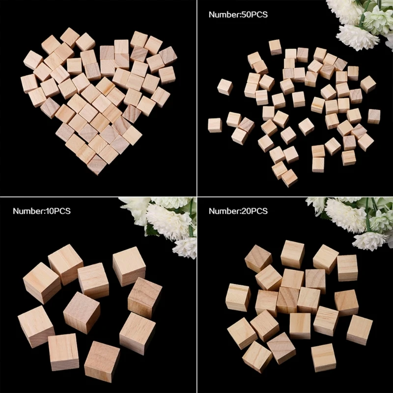 367A 10/25/25mm Wooden Square Blocks Mini Cubes Embellishment for Woodwork Craft DIY