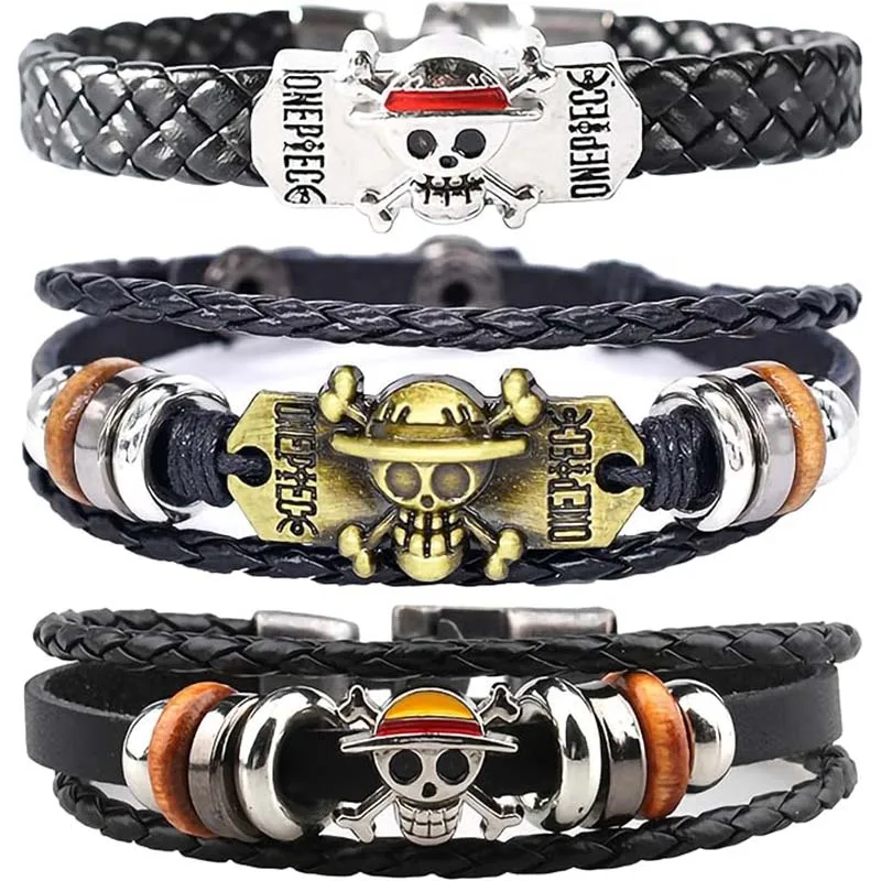 

One Piece Anime Wrap Bracelet Devil's Eye Skull Braided Leather Bracelets for Men and Braids Accessories Leather Decoration Gift