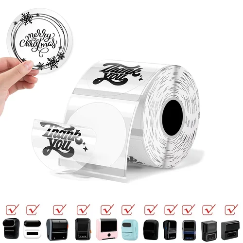 Etiquetas térmicas redondas transparentes de 50x50mm, rollo de papel adhesivo fuerte adecuado para impresoras M110/M200/M120/M220/E210/P50 para el hogar