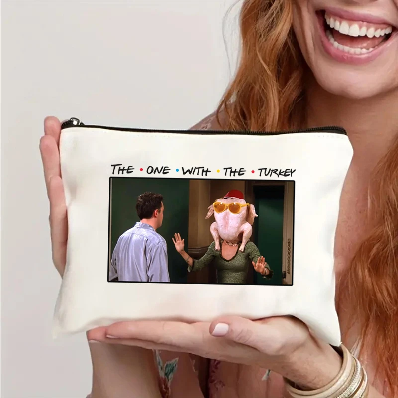 Friends Thanksgiving Funny Turkey Pattern Makeup Bag Joey Tribbiani Chandler Ben Ross Canvas Medicine Bag Friends Merch