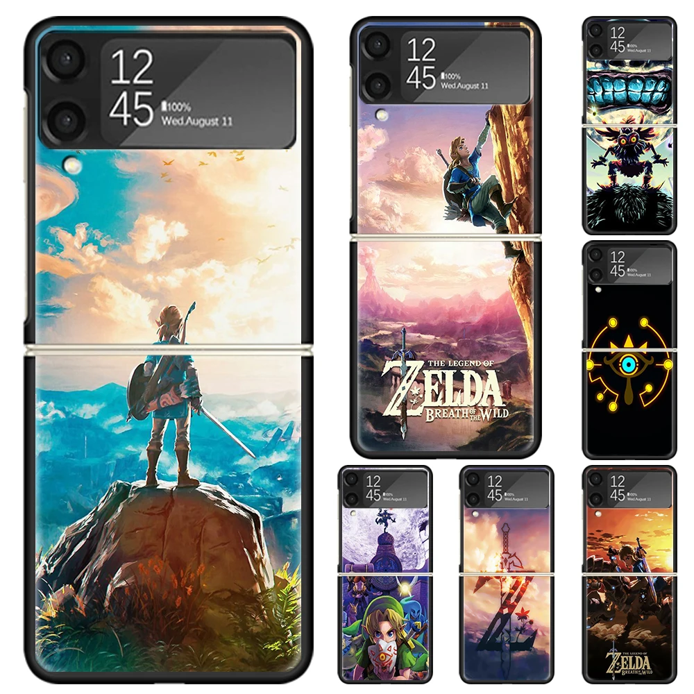 Anime Z-Zeldas Hard PC Phone Case For Samsung Galaxy Z Flip 6 5 4 3 Black Cover ZFlip6 Flip5 Flip4 5G Foldable Print Cases