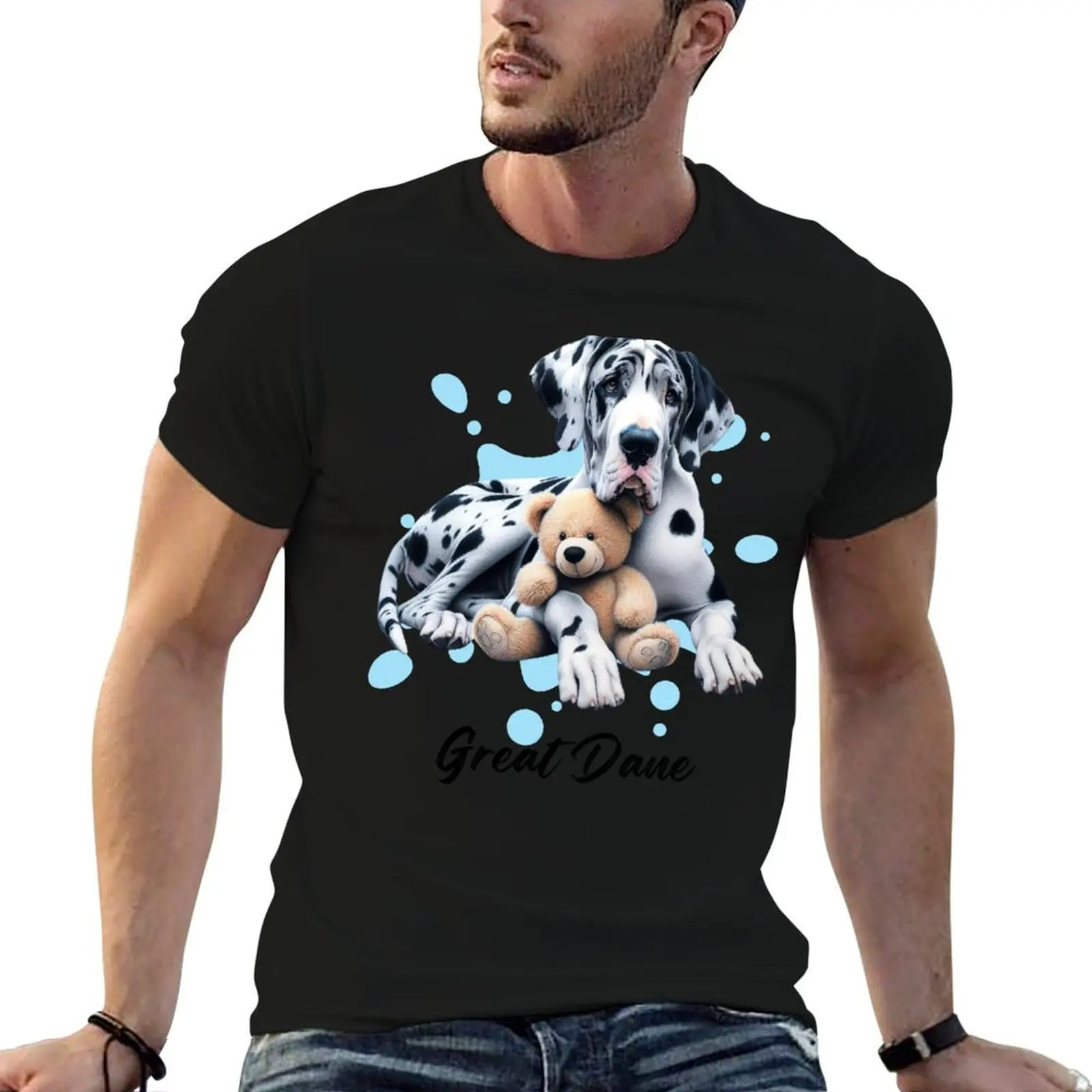 

Color Drawing of a Harlequin Great Dane T-Shirt anime t shirts oversize cotton t shirts man 100% T-Shirt