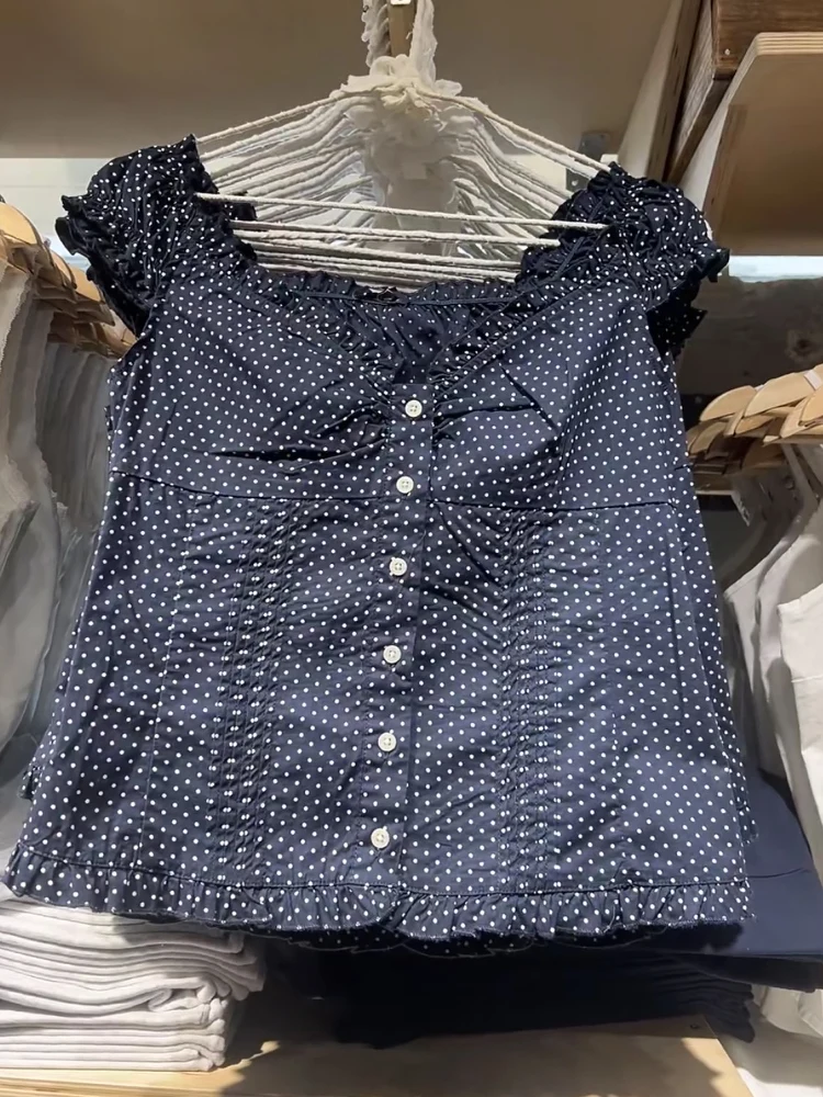 

BM Store Brandy Girls Slim Fit irt with Button ort Sve Princ Collar Polka Dot Wood ain Sweet Sle Cotton Su...