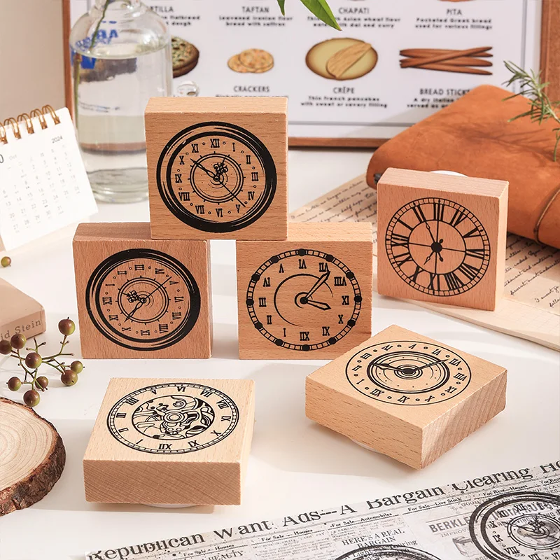 Vintage Wooden Rubber Stamps Clock Stamp Printed DIY Scrapbooking Standard Stamp Crafts Decoration