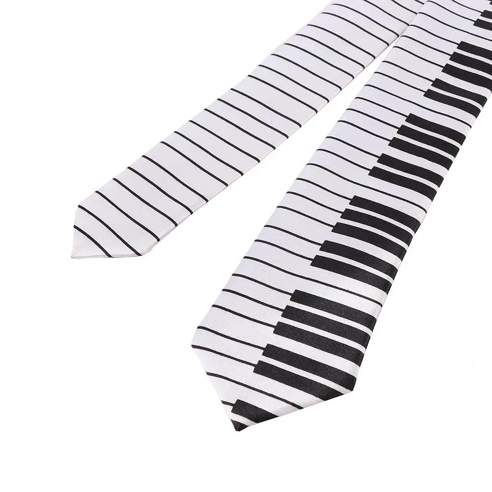 Vestido de lujo personalizado para hombres Corbata de música clásica Corbata delgada Corbata de teclado de piano Blanco y negro