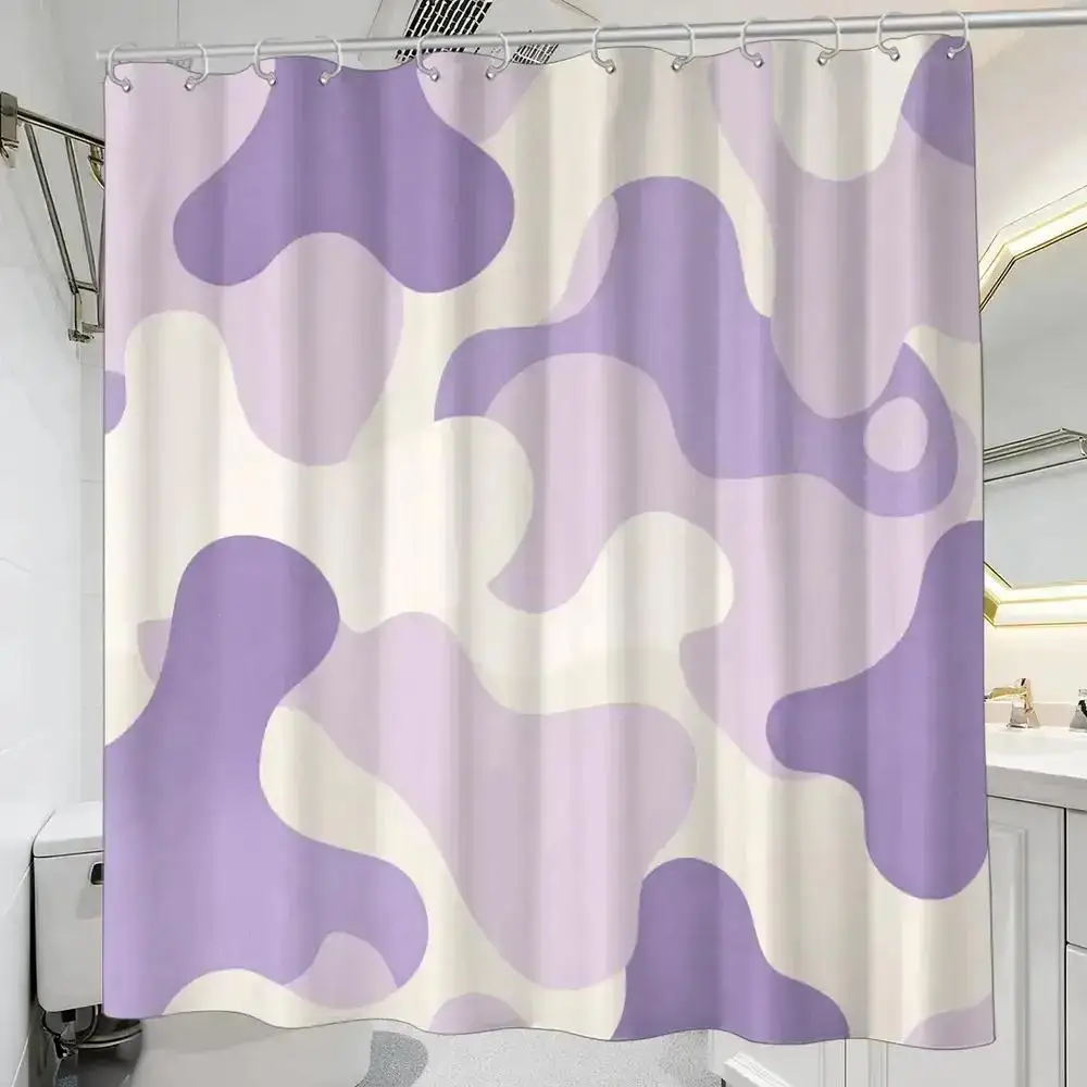Soft Lavender Abstract Blob Shower Curtain – Modern Color Carnival Design, 12 Hooks, 70.87x70.87 Inch Trendy Bathroom Decor