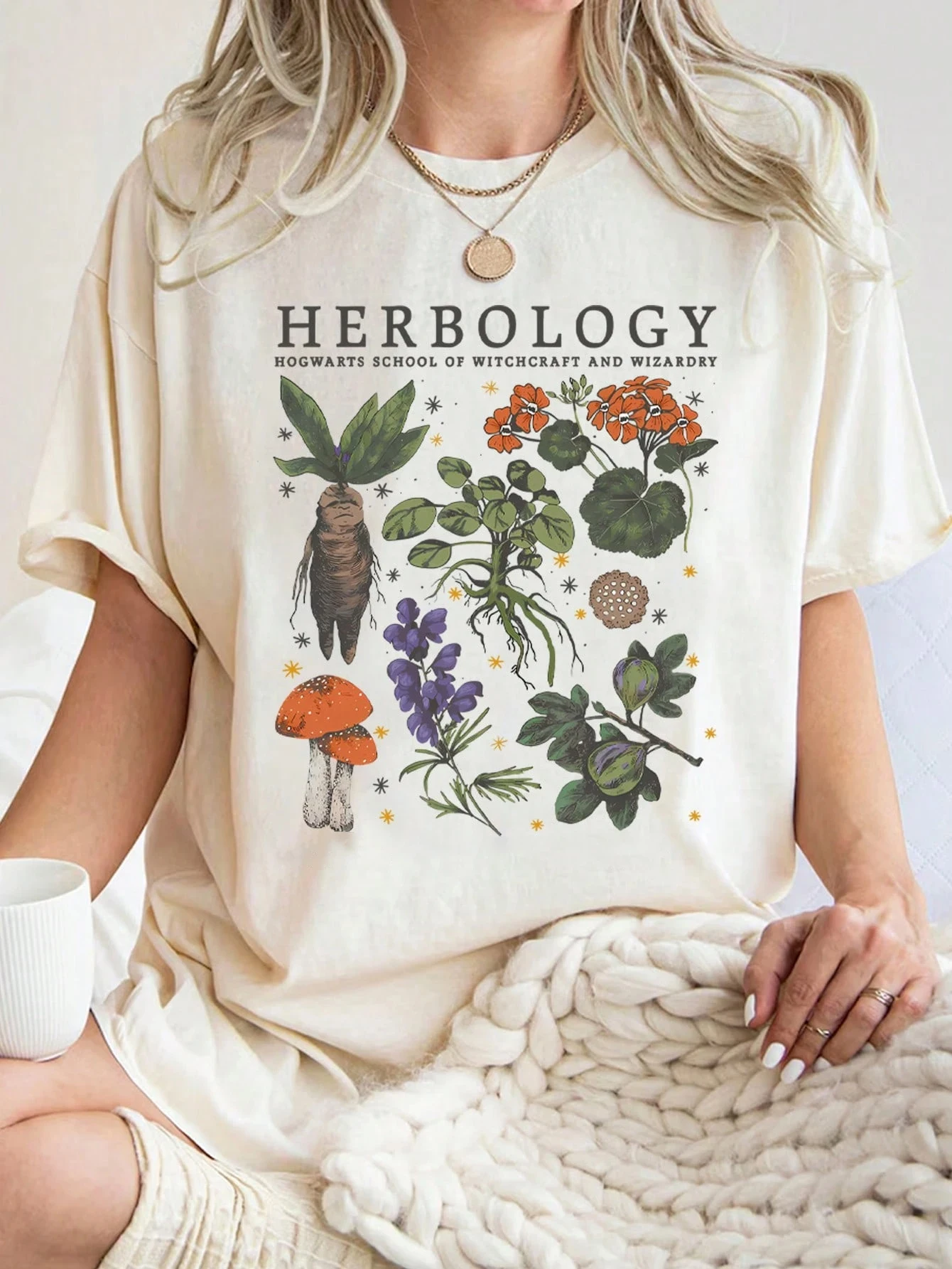 Herbology Plant Composition Printing Women's T Shirts  Summer Soft T-Shirt Hip Hop O-Neck Clothing Casual Cotton Short Sleeve
