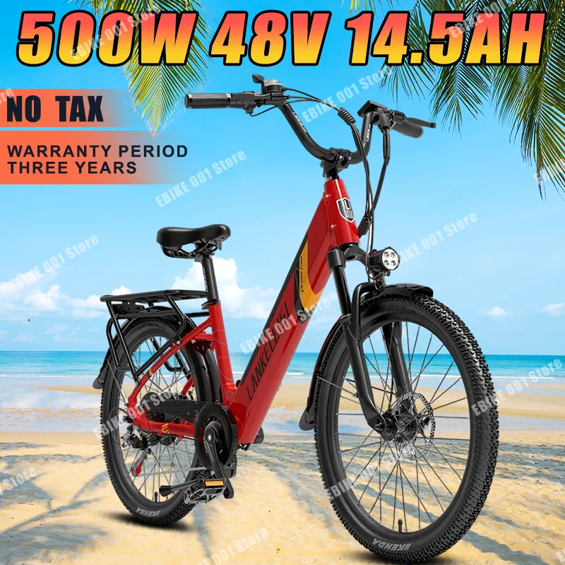 

LANKELEISI EU Stock Ebike 48V 14.5AH 500W Motor 24 inch High quality Electric Bike City Road Aldults Commuting Electric Bicycles