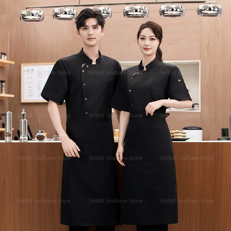 Veste de Chef à manches courtes en maille respirante grise, uniforme de Chef avec tablier, manteau de Chef de cuisine de Restaurant, vêtements de travail, accessoires pour hommes