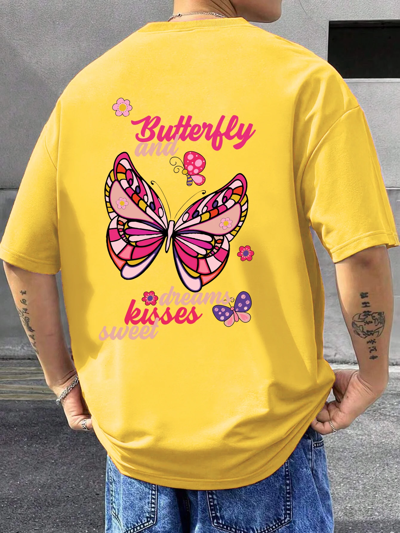 Butterfly And Dreams Kisses Sweet Print Retro Top Men Cotton Hip Hop T-Shirts Summer Comfortable T Shirt Loose Sport Clothes