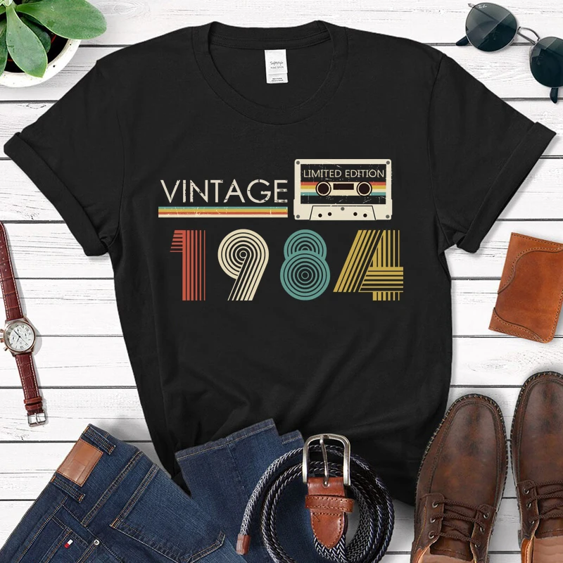 Cassette Vintage 1984 40th 40 Years Old Birthday Party Women T Shirts Limited Edition Retro Graphic Tee Cotton Classic T-shirts