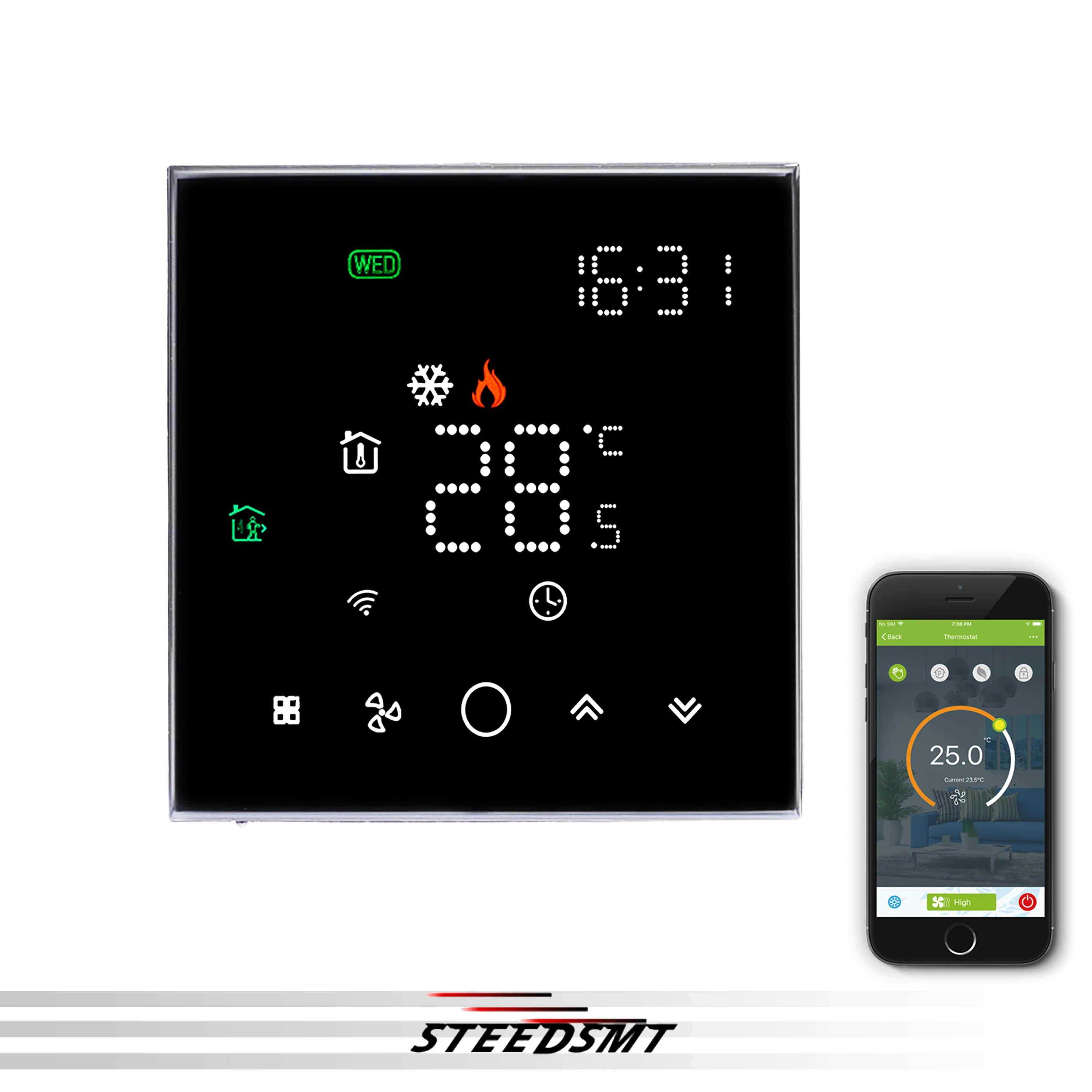 

Multifunctional WIFI Thermostat for 2 In 1 Floor Heating Valve And Fan Coil 3-Speed Linkage Air Conditioning System Multi Mode
