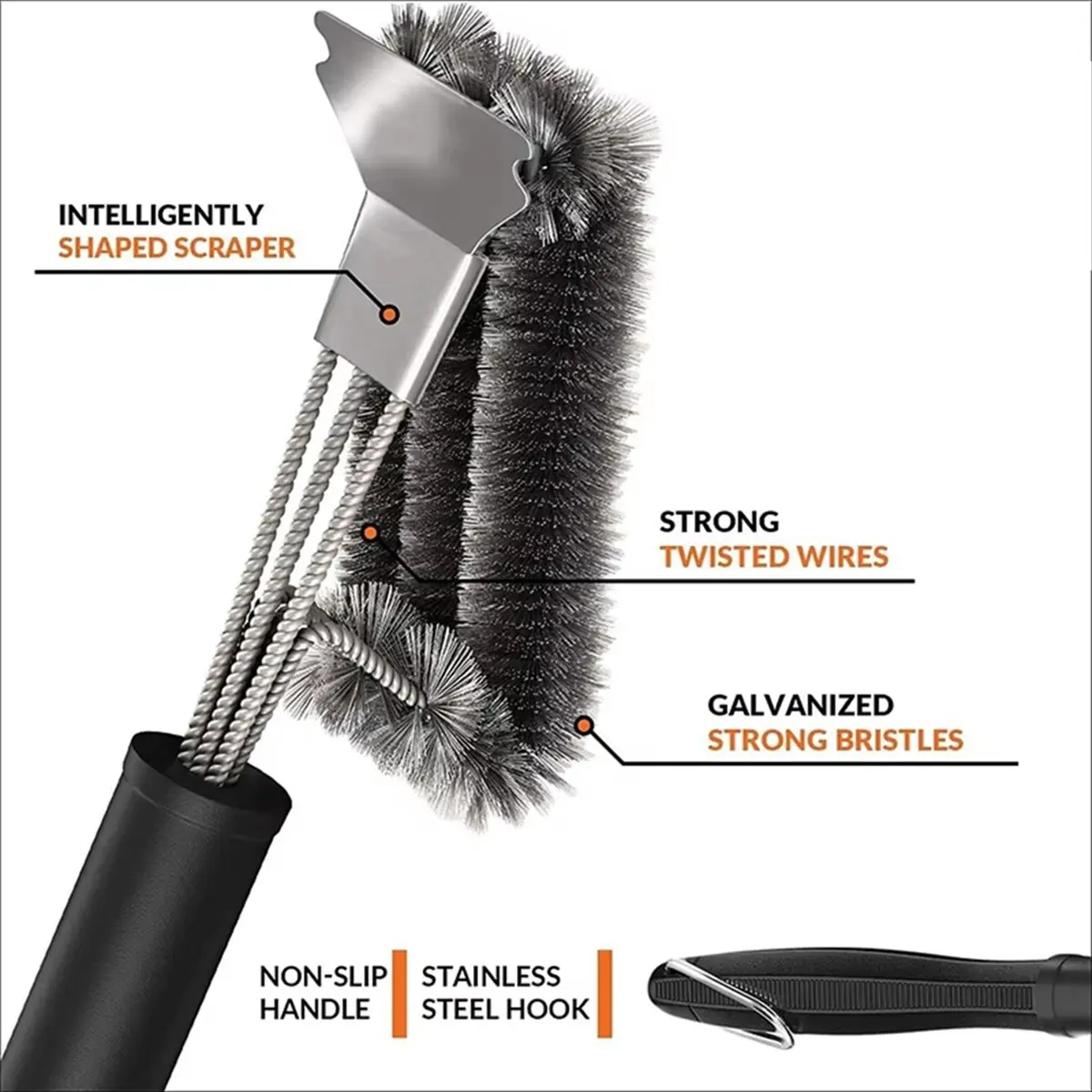 

Щетка для гриля из нержавеющей стали AA83, с проволочной щетиной, не оставляющей следов, инструмент для чистки барбекю, незаменимый аксессуар для гриля