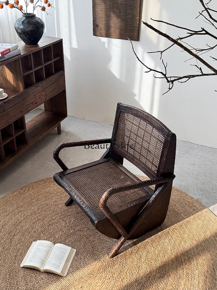 

Single sofa, leisure chair, vine recliner, comfortable wabi-sabi wind solid wood chair