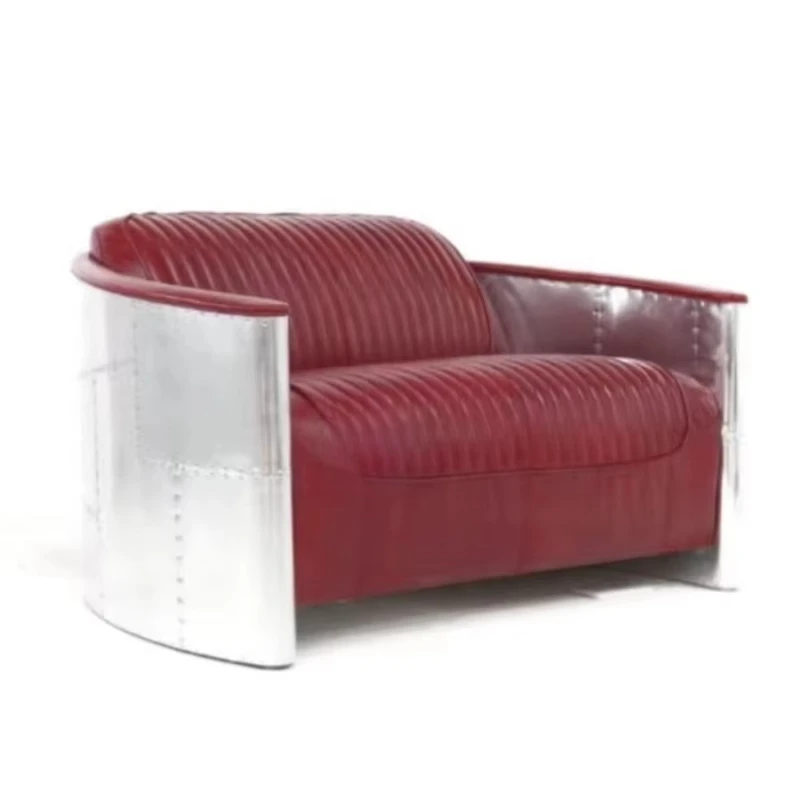 Aviation Furniture Leather Sofa 3 Seat Metal Aluminium Antique Distressed Genuine Leather Hotel Lobby Sofa Club Restaur