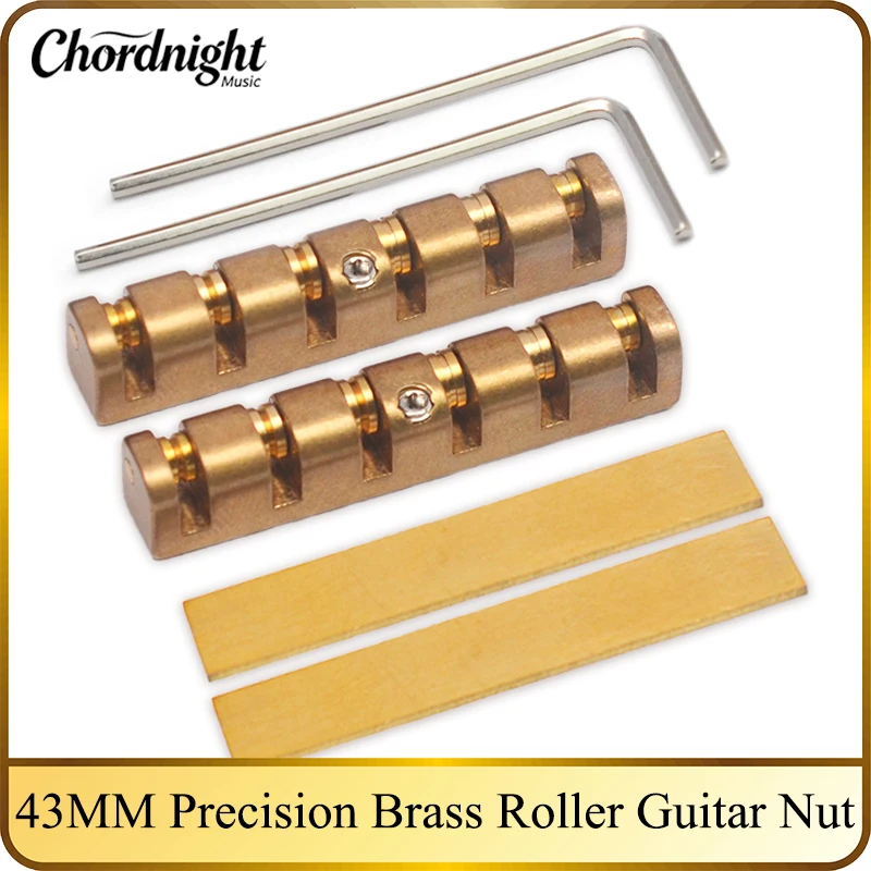 2Pcs 43MM Precision CNC-machined Height-Adjustable Brass Roller Guitar Nut Replacement Compatible with LP/SG-Style Electric Guitar