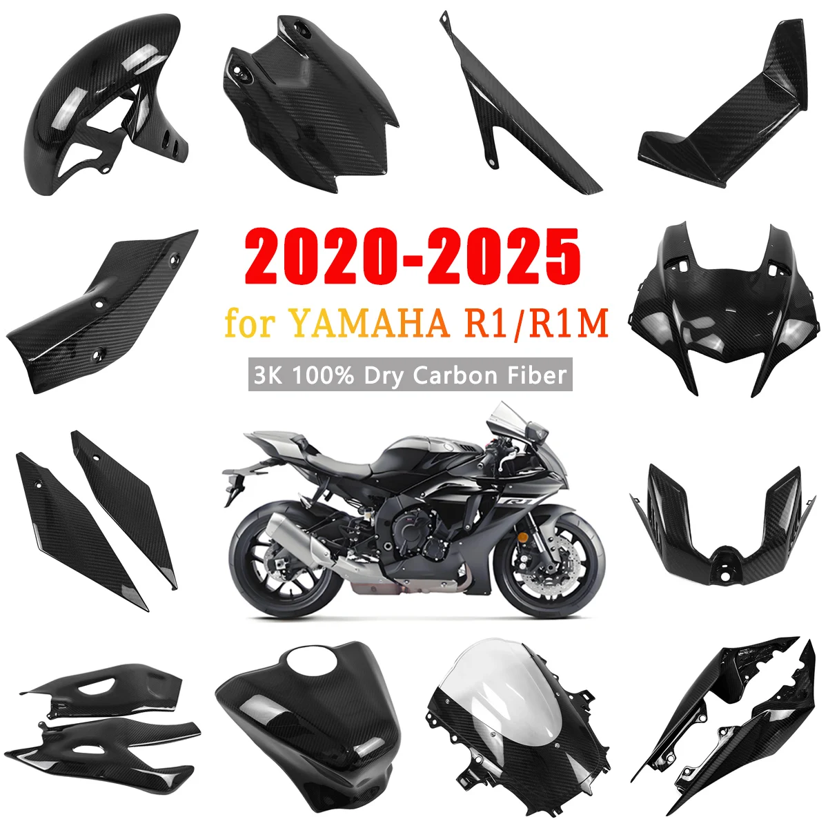 

Для YAMAHA YZF-R1 R1 R1M 2020 2021 2022 2023 2024 2025 аксессуары из углеродного волокна, детали крыльев, обтекатель, крылья, панели, комплекты чехлов