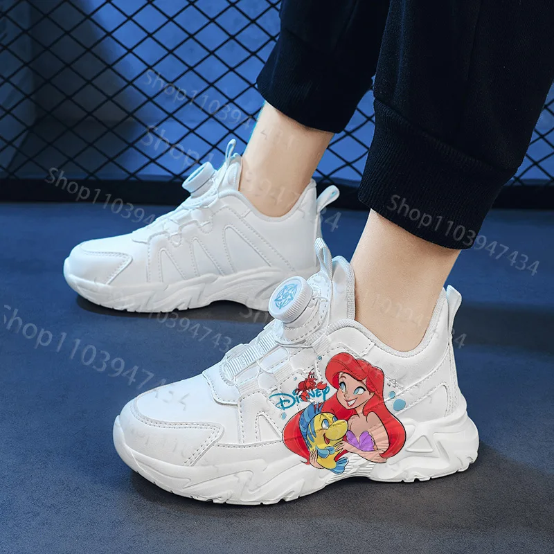 Hot Selling Ariel Princess Children Leisure Shoes Girls Kawaii Cartoon Printing Rotating Button Arch Support Outdoor Sneakers - Image 5