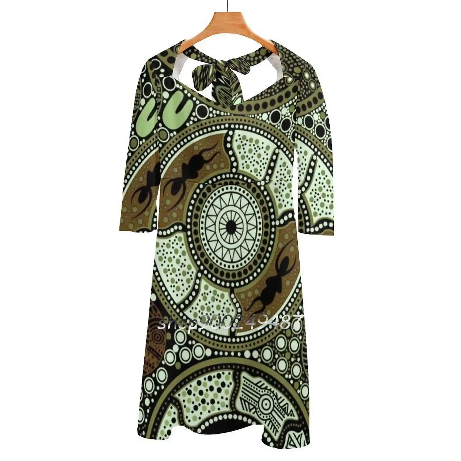 Spirit Of The Country-Because Of Her , We Can Square Neck Dress Sweet Summer Dress Women Elegant Halter Print Dress Aboriginal