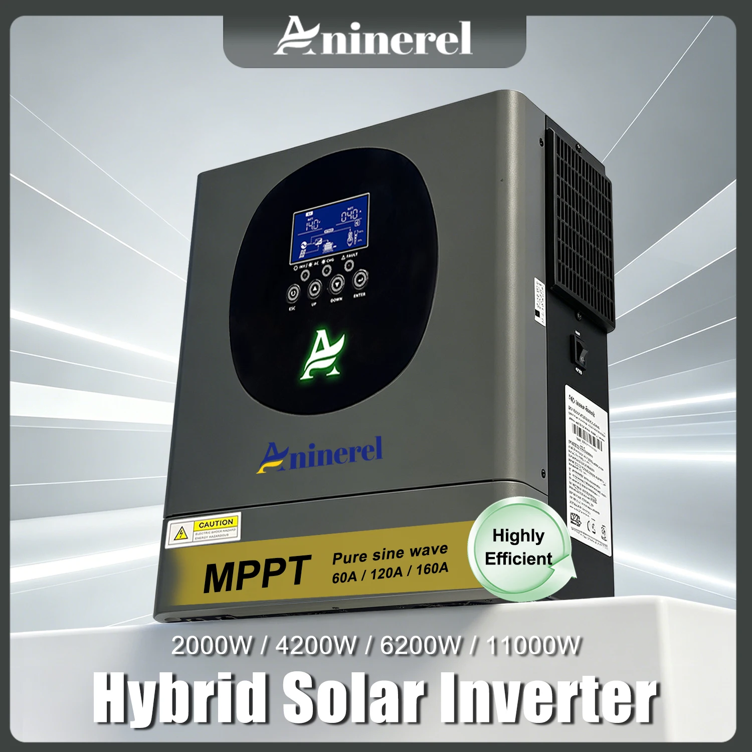 Aninerel Hybrid Solar Inverter MPPT 2KW 4.2KW 6.2KW 11KW 12V 24V 48V LCD Display Pure Sine Wave 220V Home PV Inverter With WIFI