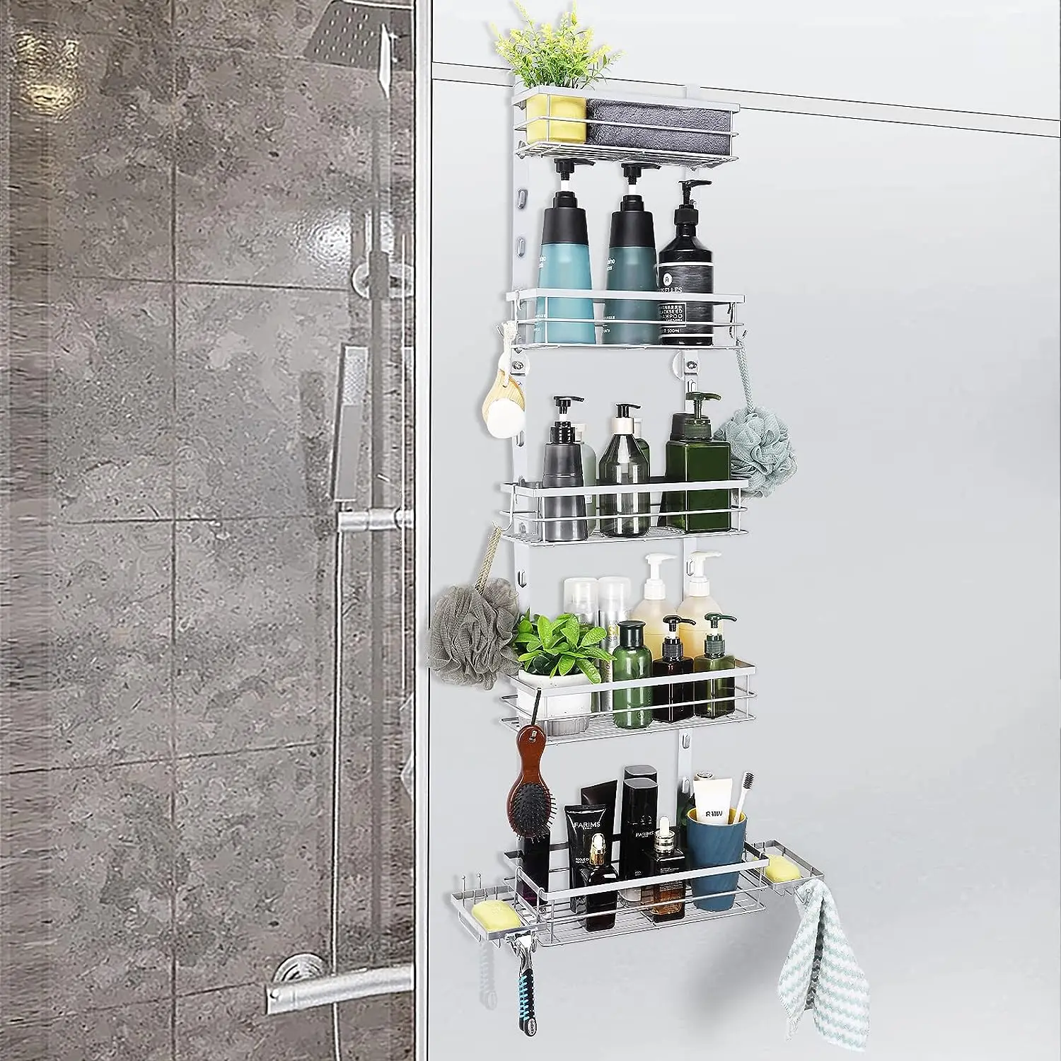 

5 Tier Over The Door Pantry Organizer Rack with Shelves Steel Metal Wire Baskets