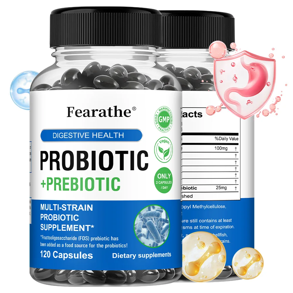 

Пребиотики + пробиотики для женщин и мужчин, мульти-натяжной пробиотик, помогает оптимизировать пищеварение, нет газа и кровирования, 120 капсул