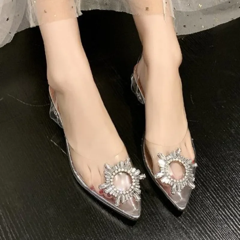 2024 New Spring and Autumn Fashion New Sexy Banquet Transparent Comfortable Crystal Women\'s High Heels Zapatos Mujer