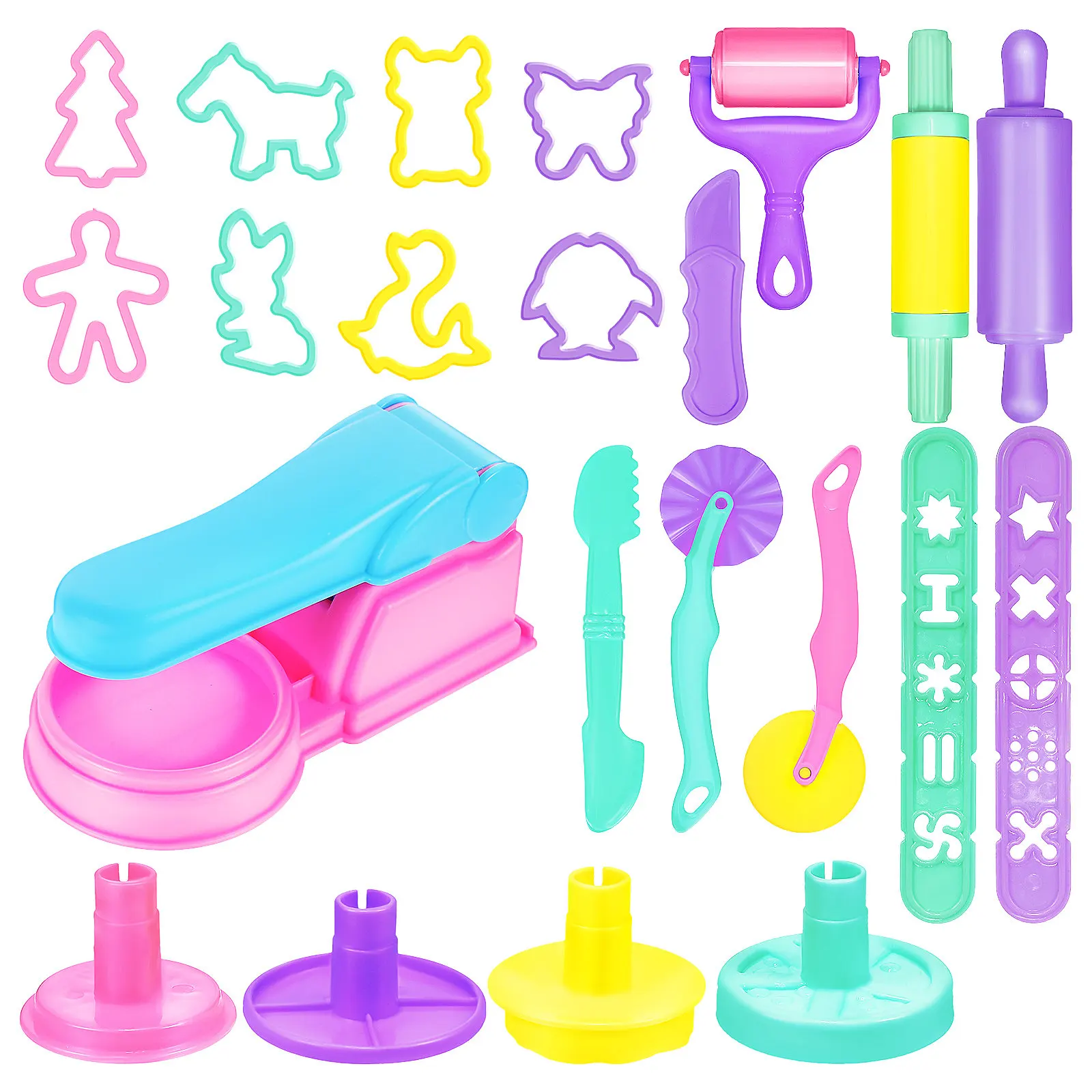 Kit de Ferramentas para Massa com 22 Peças e Moldes de Plástico para Crianças, Conjunto de Ferramentas para Modelagem de Argila, Diversão Criativa na Cozinha, Uso Educacional em Casa e na Sala de Aula