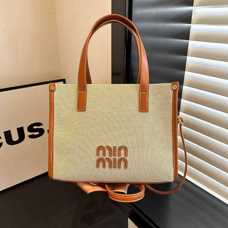 

2025 Summer Canvas Tote Bag for Women Spacious Work Commute Shopper Crossbody Shoulder Bag with Adjustable Strap