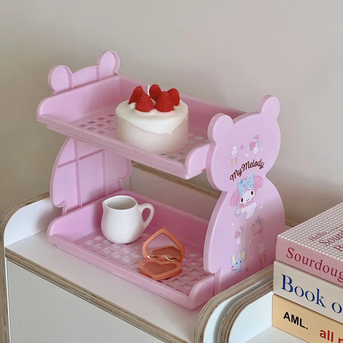 سانريو Kawaii مرحبا كيتي تخزين الرف بلدي ميلودي سينامورول أنيمي الكرتون طبقة مزدوجة سطح المكتب تخزين الرف البلاستيك طوي