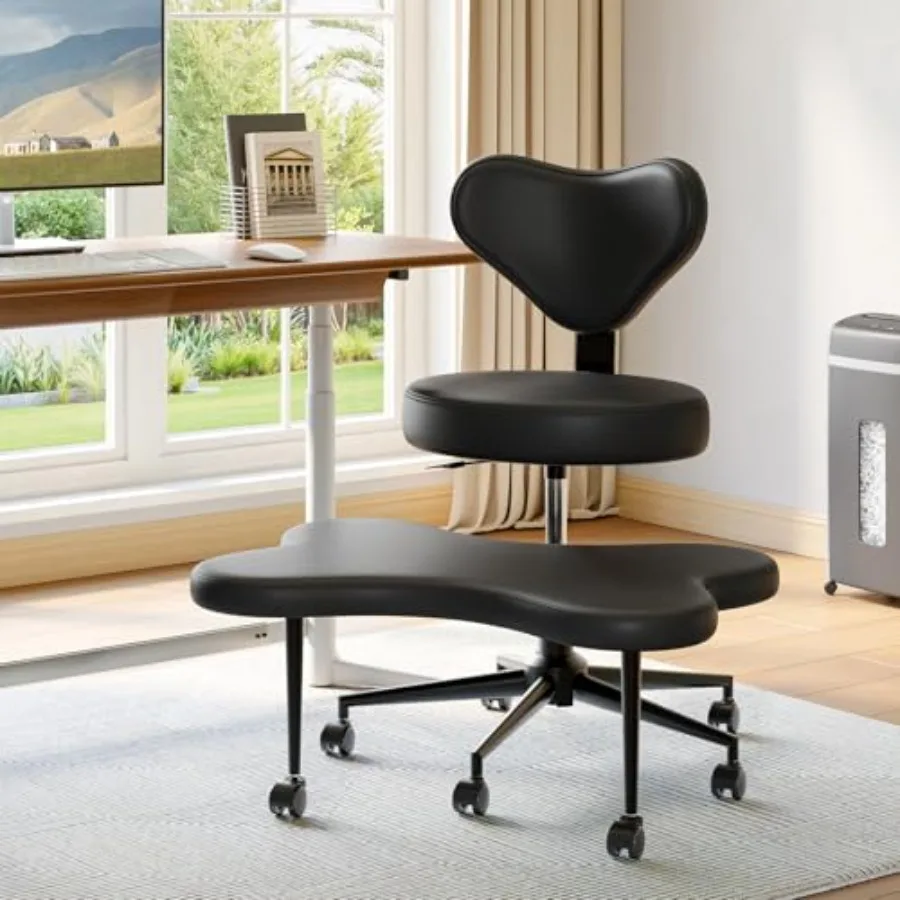 

Cross Legged Office Chair with Wheels 4INCH ADHD Chair for Adults Meditation Chair Height Adjustable Seat Yoga Chair PU Leather