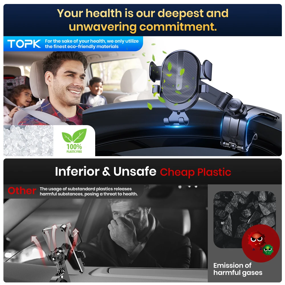 Topk-Car Dashboard Mobile Phone Holder, Universal Dash Clip, montagem de celular para 4-7 \