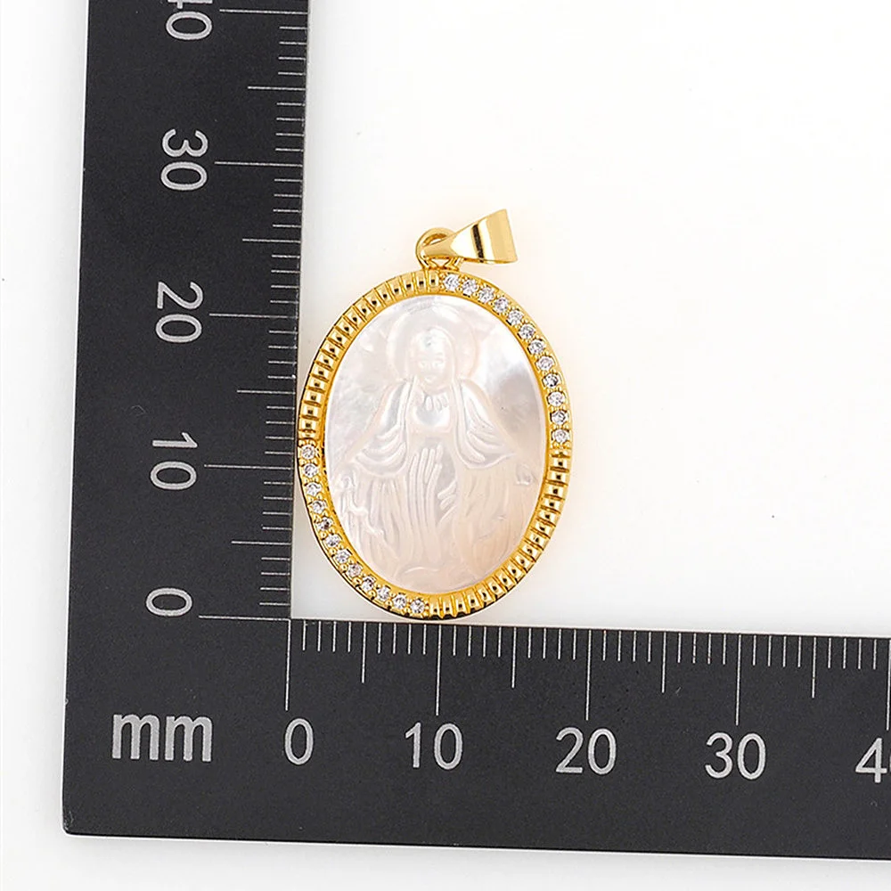 New Oval Medal Virgin Mary Tree Of Life Corss Pendant Pearl Shell CZ Charm Necklace Accessories For Women Fashion Jewelry Making