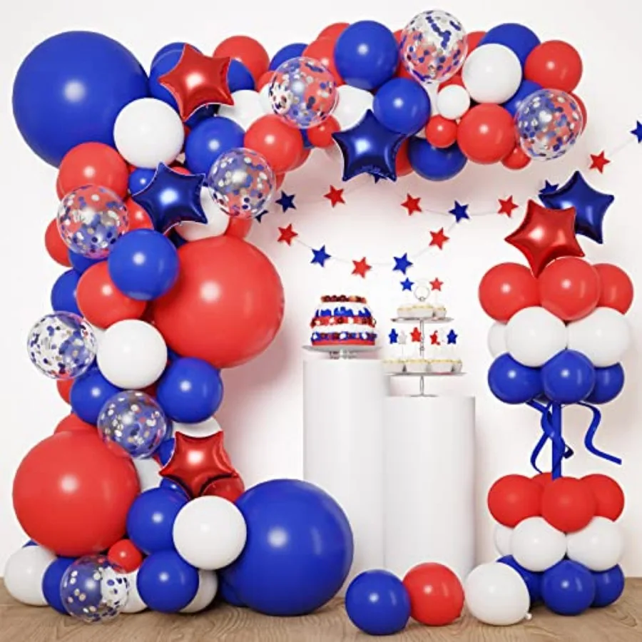 

Red White and Blue Balloons Arch Kit, 4th of July Balloons Patriotic Decorations, Birthday Wedding Nautical Baseball Theme with