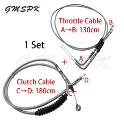 Braided Stainless Steel 180cm Clutch Line 130cm Throttle Cable Set Fit for Harley Sportster 883 1200 Dyna Softail Heritage Road