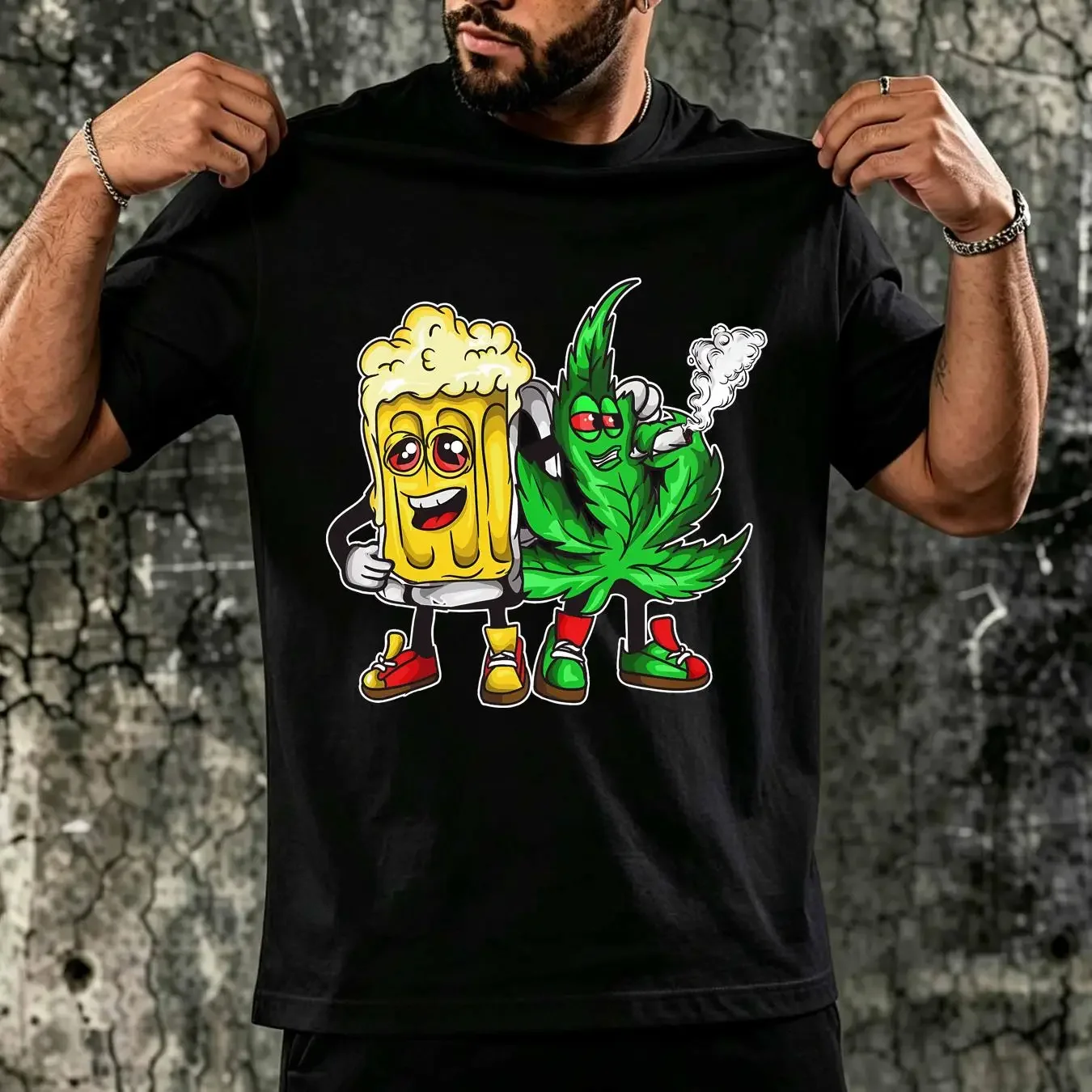 washed T Shirt NEW Funny Pot Leaf Bong Beer Drunk Smoke vintage Washed designer clothes graphic Top For Everyday Wear Stretched