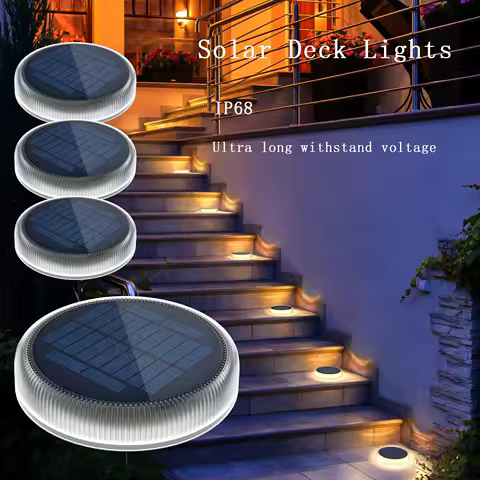 Solar Deck Lights 4 Pack Disk Light IP68 Waterproof Garden Decor Railing Stairs Step Fence Yard Patio And Pathway Outdoor Light