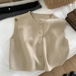 Soft Knitted vest for women O-Neck Single Breasted sleeveless casual coat Autumn Winter new Solid Female Stretch sweater
