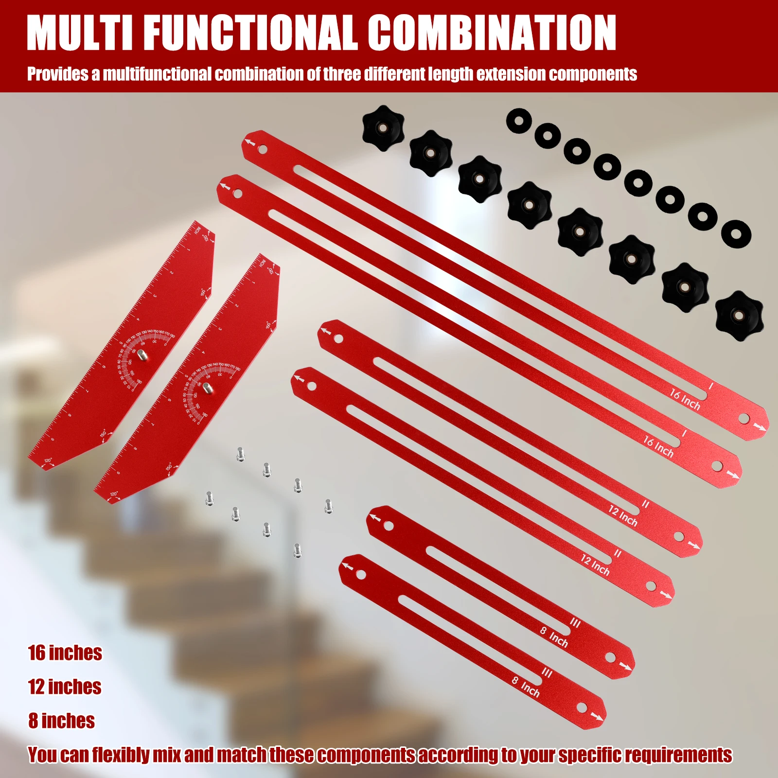 Stair Measuring Ruler Set Aluminum Alloy Stair Tread Template Tool 11-60 Inch Precise Stair Tread Gauge Portable Stair Tread and