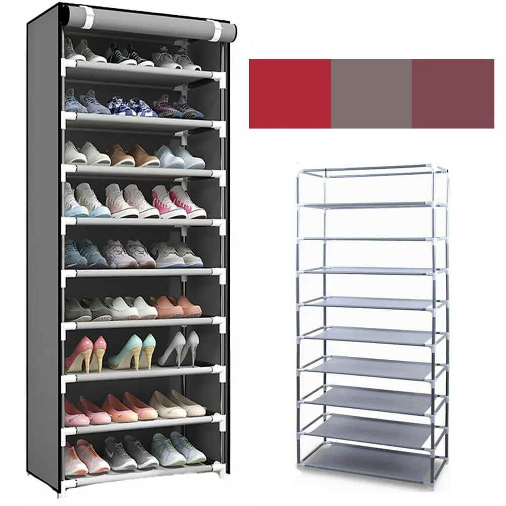 Shoe Rack 10 Layers 9 Shelf Shoes Standing Cabinet Storage Organizer Dustproof