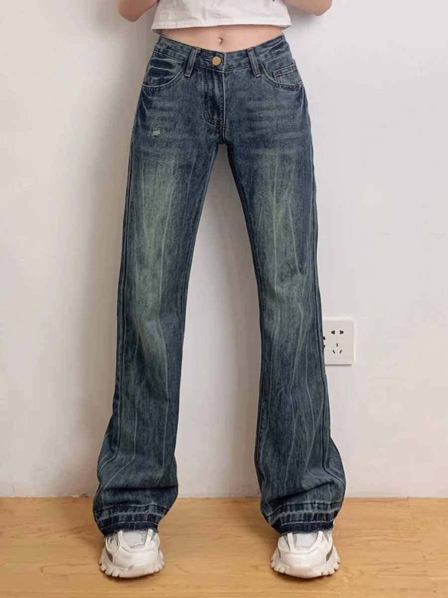 Low Waist Bell Bot Denim Jeans Women's Autumn Winter American Sle Retro Slimming  Hoof Pants Hot Girl plus Size