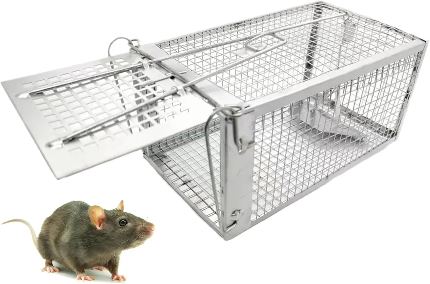 

Humane Live Mouse Trap, Reusable Rodent Cage for Mice, Hamsters, 11.2x5.5x5 Inches